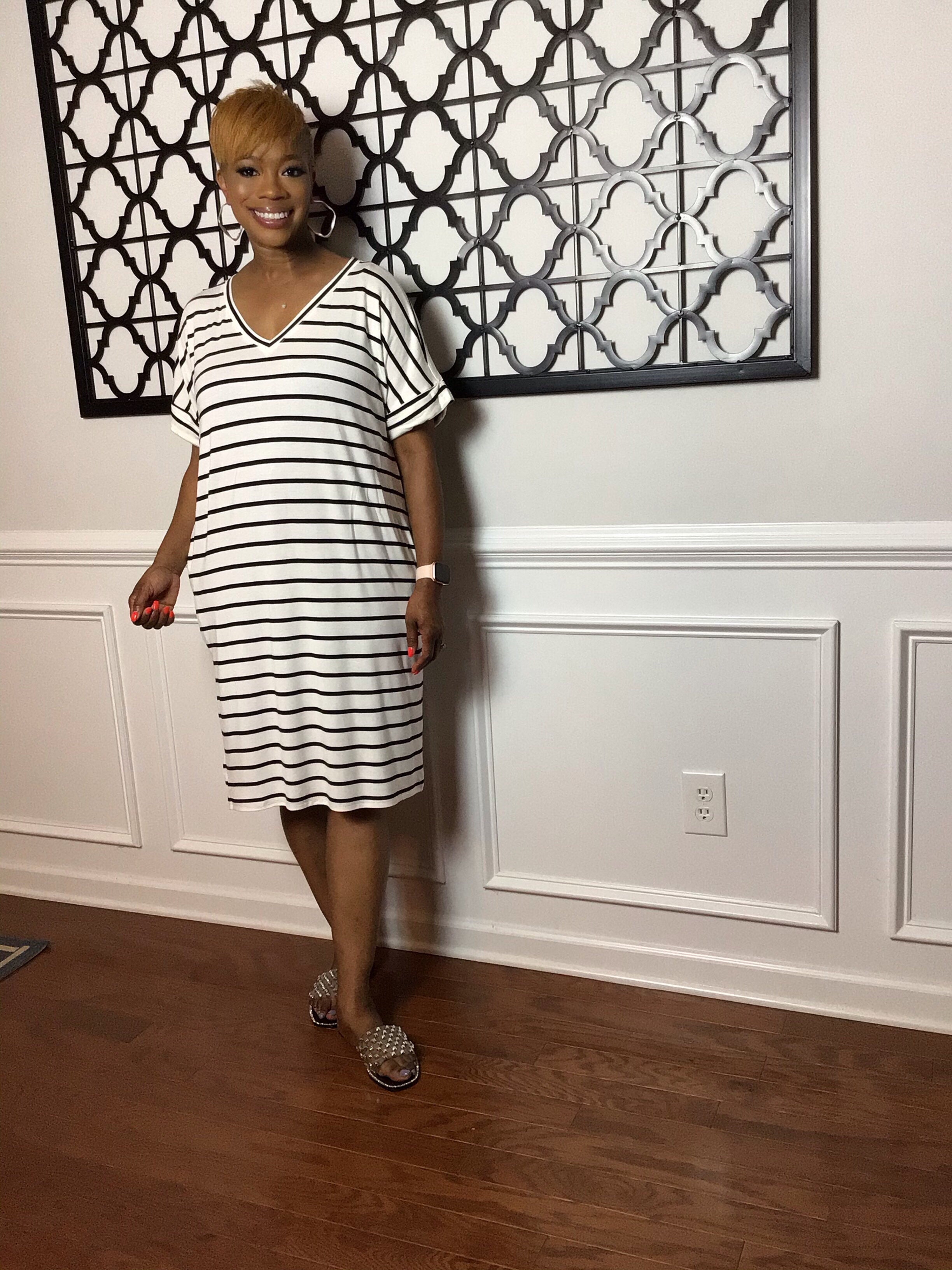 ヌキテパ ／Stripe Cutwork Short Sleeve Dress ヌキテパ ／Stripe Cutwork Short Sleeve Dress Stripe Cutwork Short